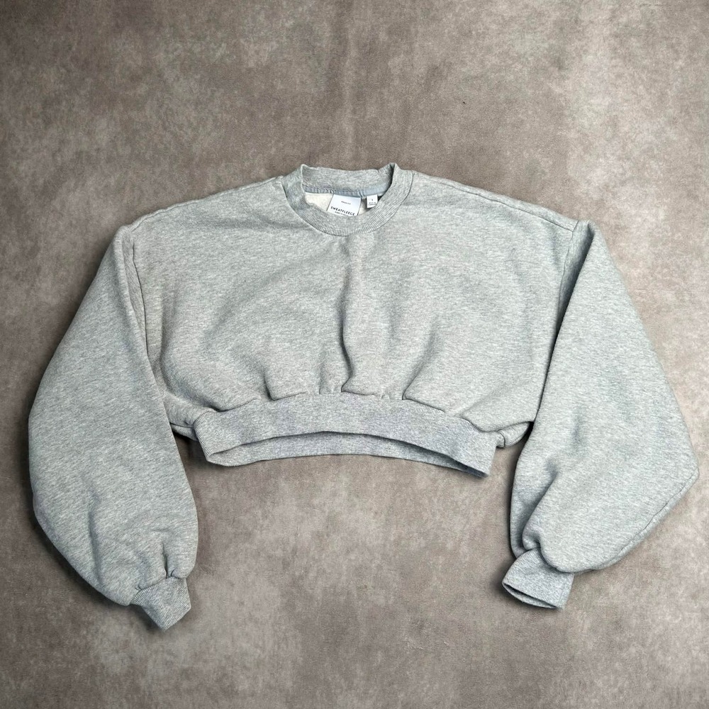 Aritzia Tna Sweatfleece Mega Fit Cropped Sweatshirt Heather Cloud Grey Sz 1